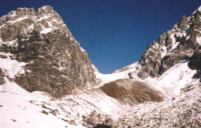 Ascent to Ice-fall on Balephi Glacier beneath Tilman's Pass