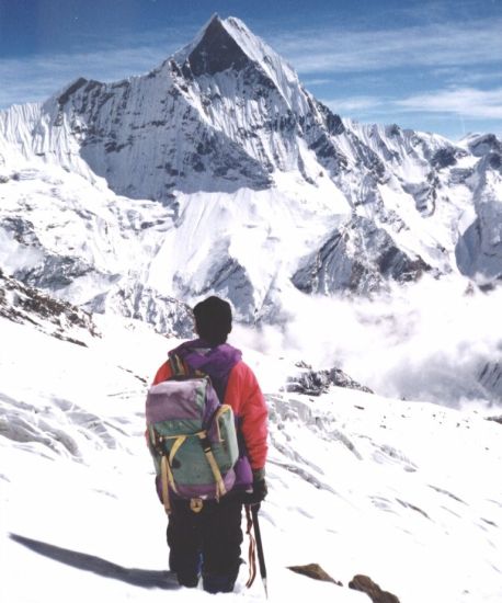 Macchapucchre, the Fishtail Mountain, from Rakshi Peak above Annapurna Sanctuary