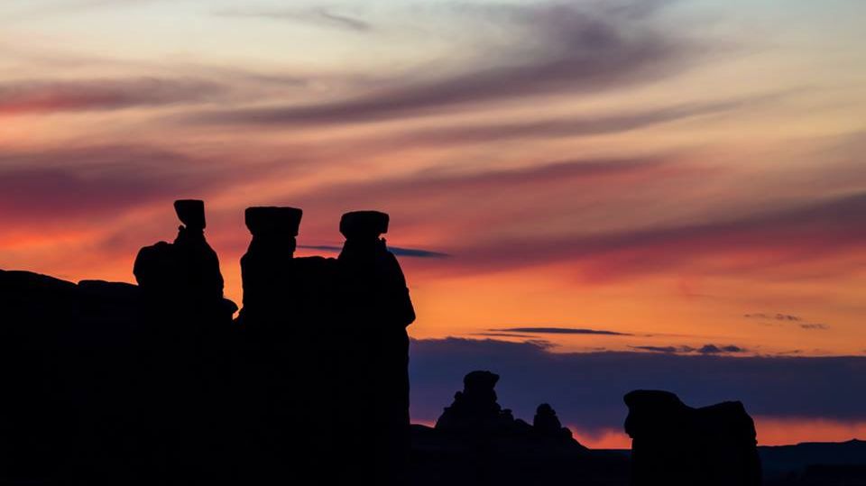 Sunset at The Three Gossips in Courthouse Towers area of Arches National Park