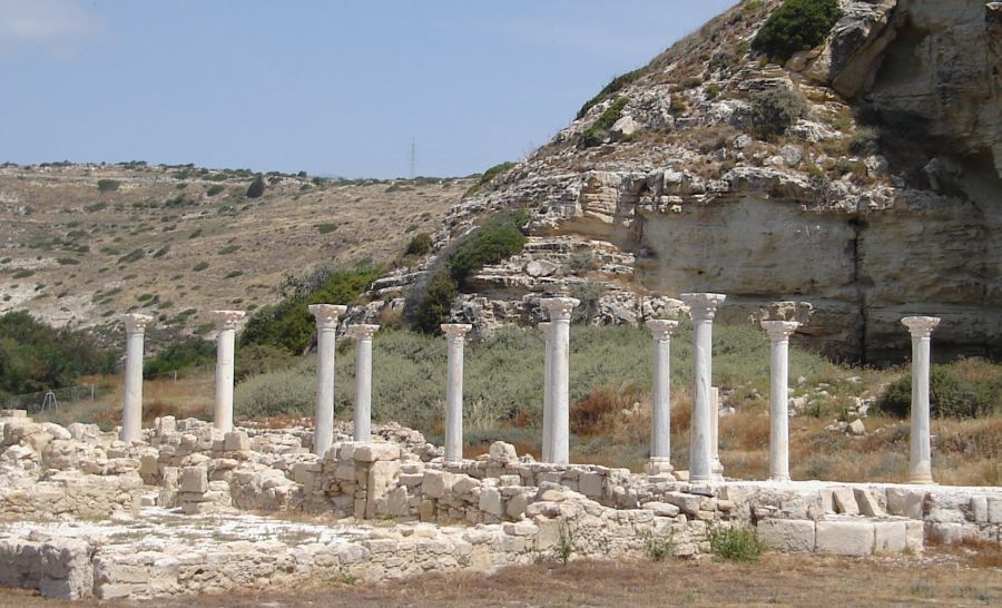 Columns of a 6th century port basilica at a site beneath Ancient Kourion