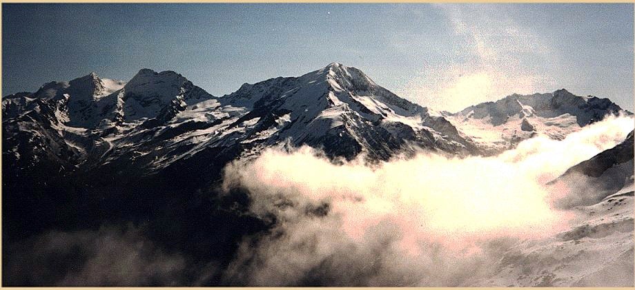 Lagginhorn and Weissmies from above Saas Fe