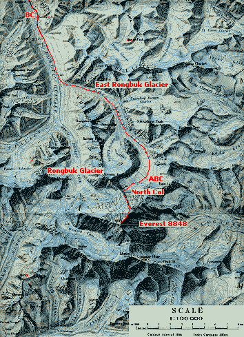 Everest North East Ridge ascent route