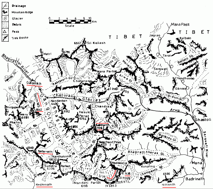 Location Map for Shivling in the Garwal Himalaya of India