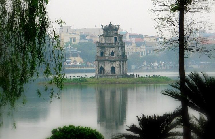 The Tortoise ( Turtle ) Tower ( Thap Rua ) in Sword Lake ( Ho Hoan Kiem ) in Hanoi