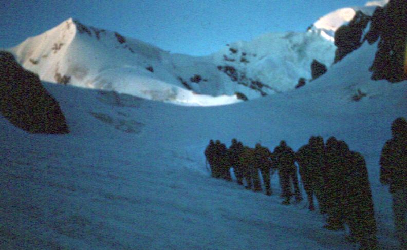 On ascent of Morgenhorn in the Bernese Oberlands of the Swiss Alps