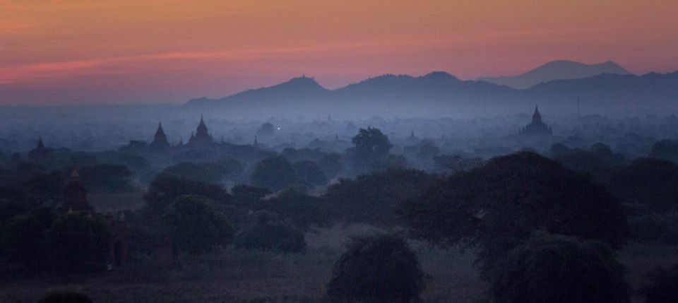 Sunset above Temples at Bagan in central Myanmar / Burma