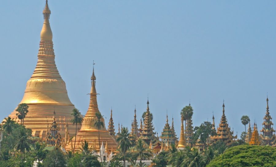 Stupas at Shwedagon Paya in Yangon ( Rangoon ) in Myanmar ( Burma )