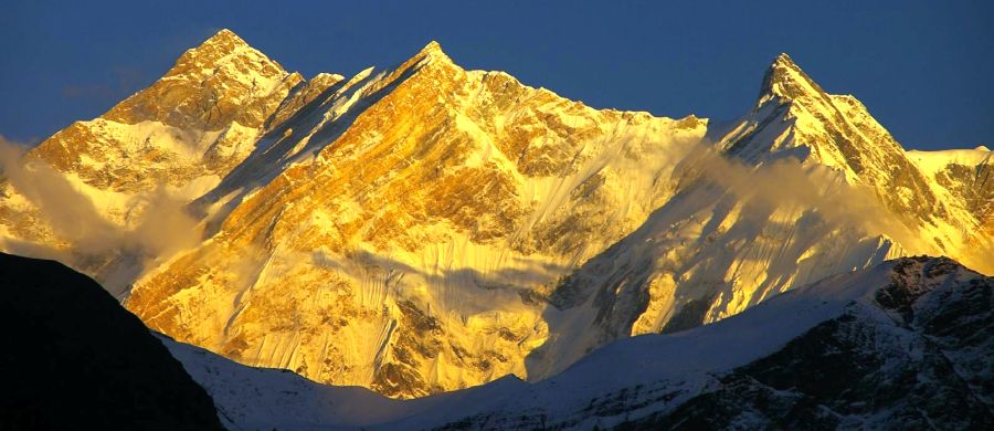 Annapurna I, Fang ( Baraha Shikhar ) and Annapurna South from the West