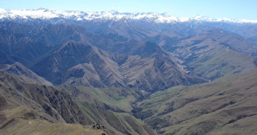 Southern Alps from Ben Lomond above Queenstown in South Island of New Zealand