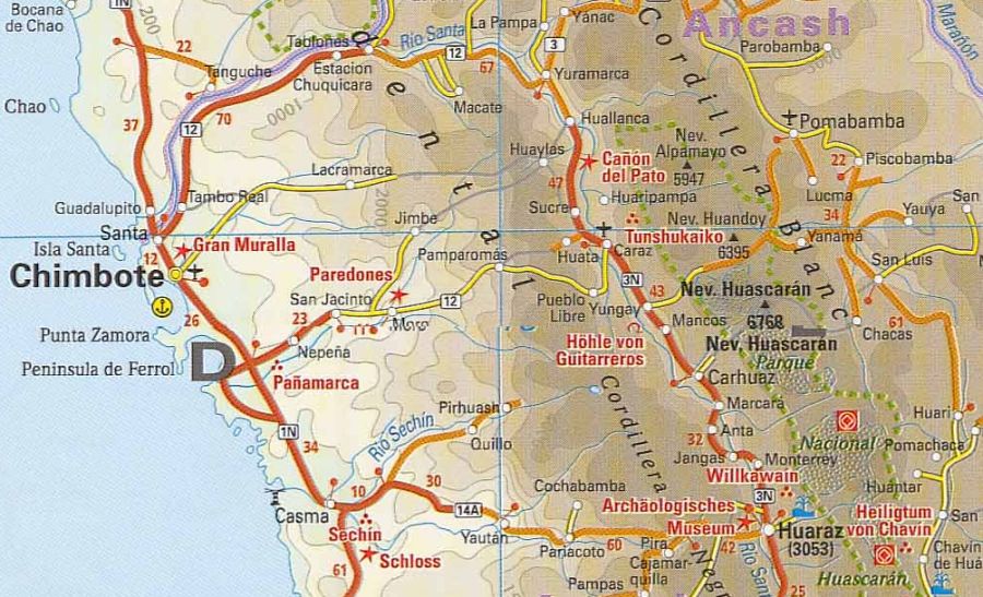 Location map for Alpamayo in the Cordillera Blanca of the Andes of Peru