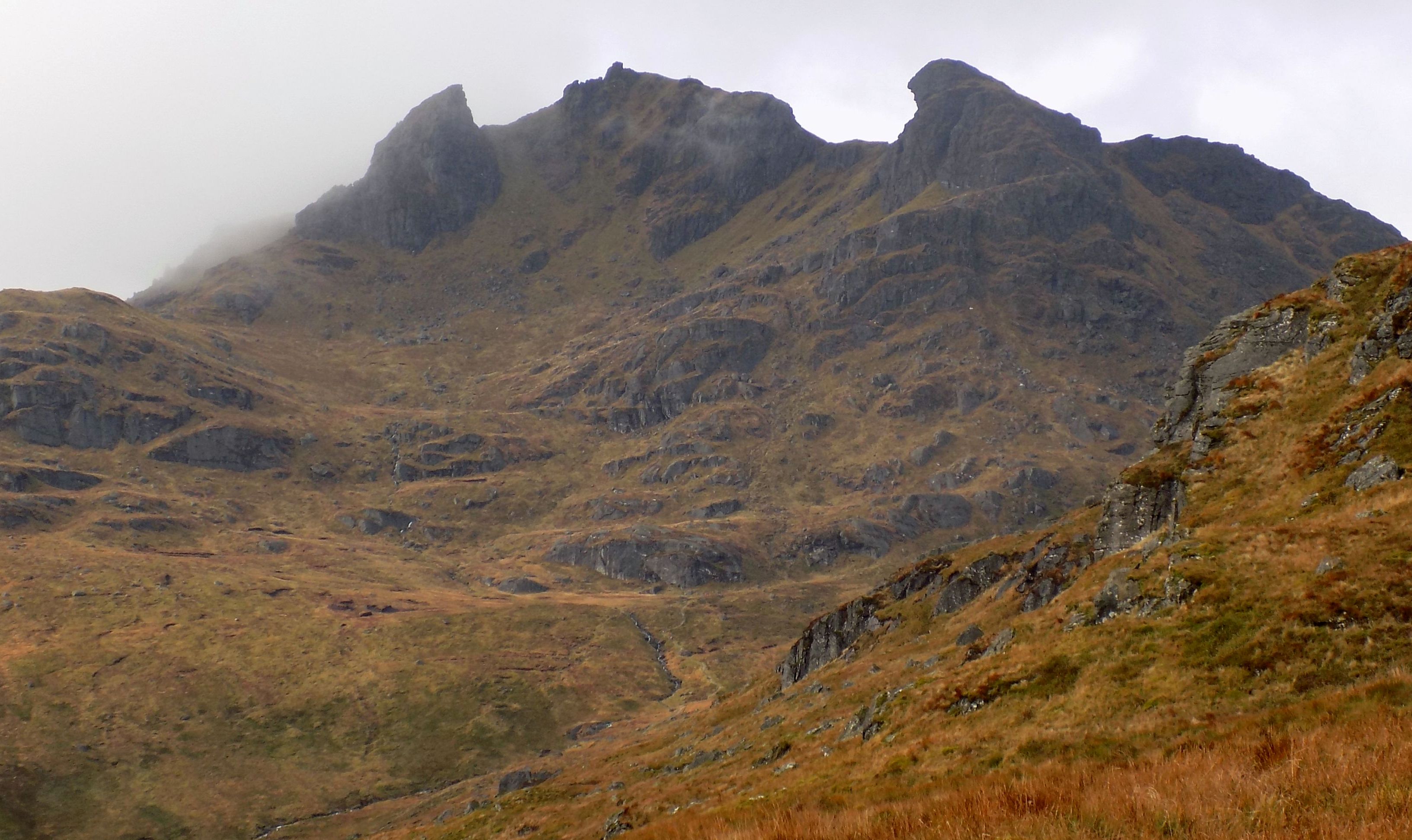 Waterfall on ascent route to Ben Arthur and Beinn Narnain