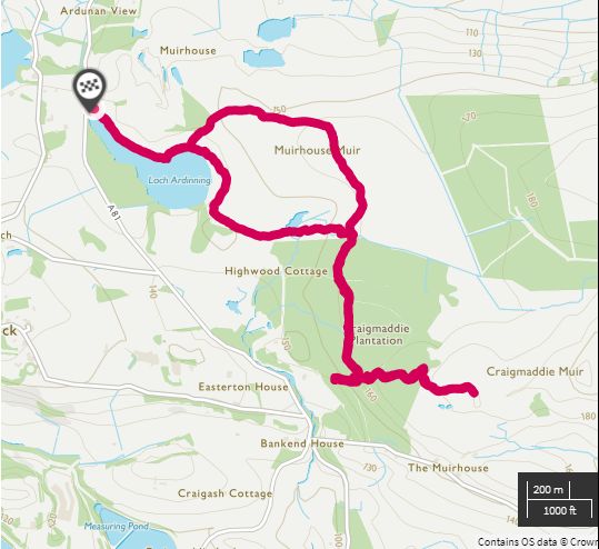 Route Map for Ardinning Loch and the Auld Wives Lifts