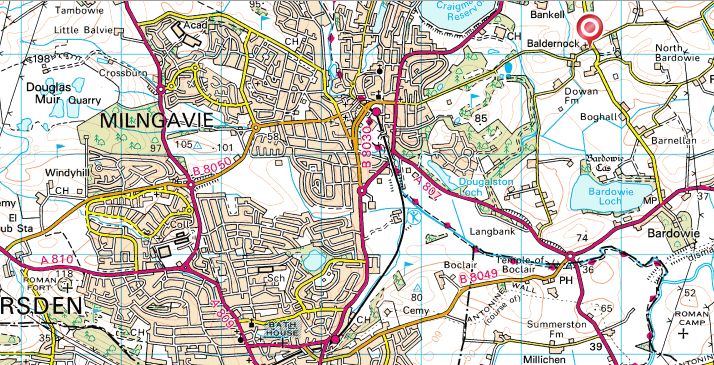 Location Map for Baldowie Loch and Castle