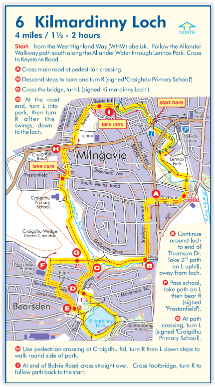 Route map for Kilmardinny Loch walk in Bearsden