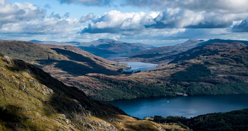 Ben Ledi, Loch Arklet, Loch Katrine and Loch Lomond from Ben Vane