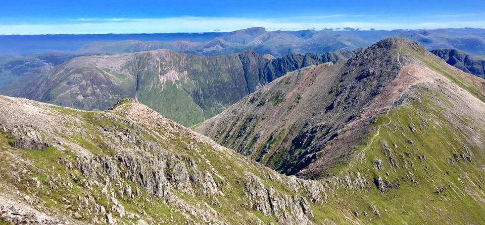 Aonach Eagach and ridge from Bidean nam Bian to Stob Coire Sgreamhach