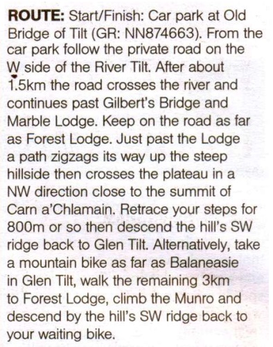 Route description for Carn a Chlamain