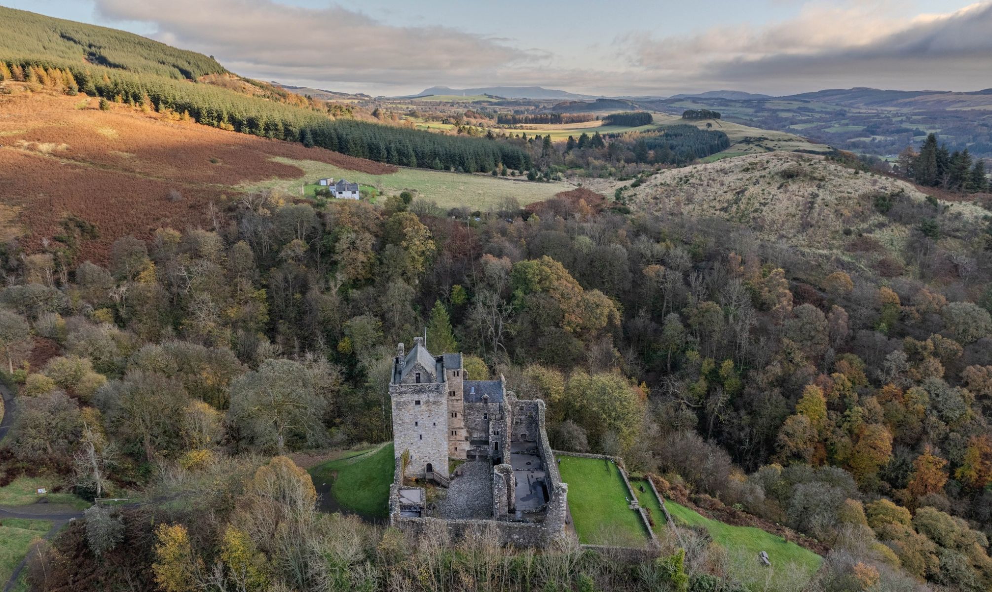 Aerial view of Castle Campbell