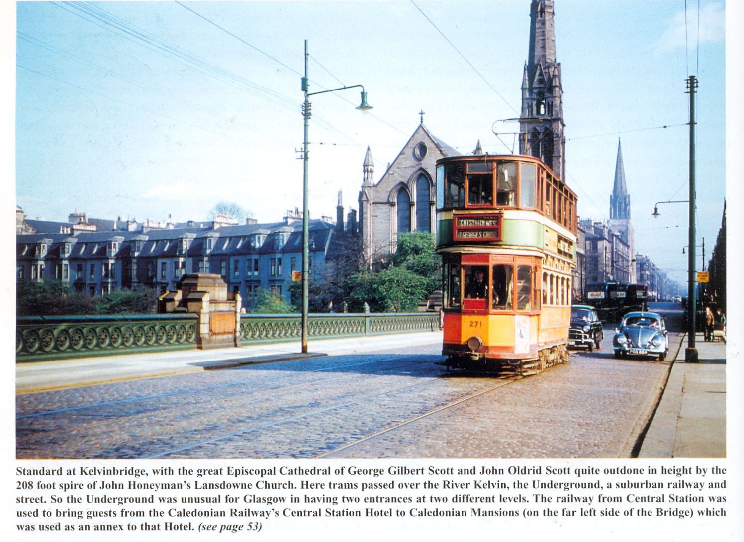 Tram on Bridge over River Kelvin at Great Western Road in Glasgow