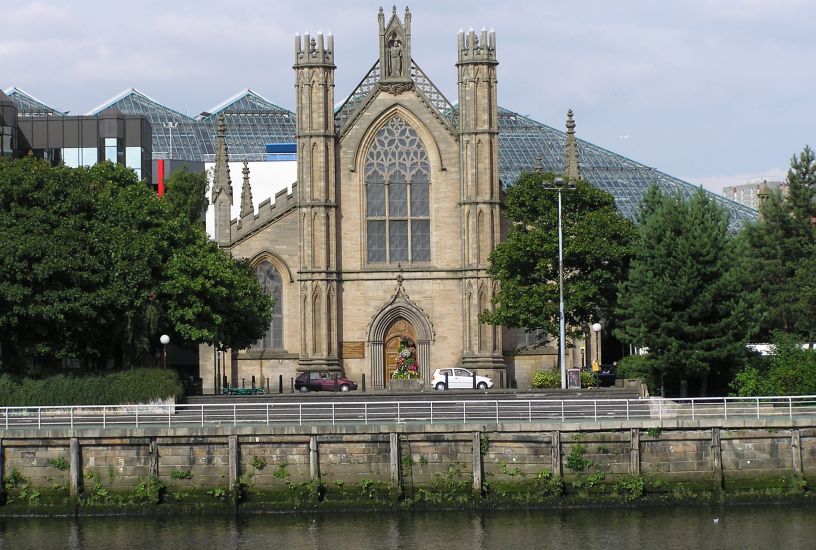 St Andrew's Cathedral above River Clyde in Glasgow, Scotland