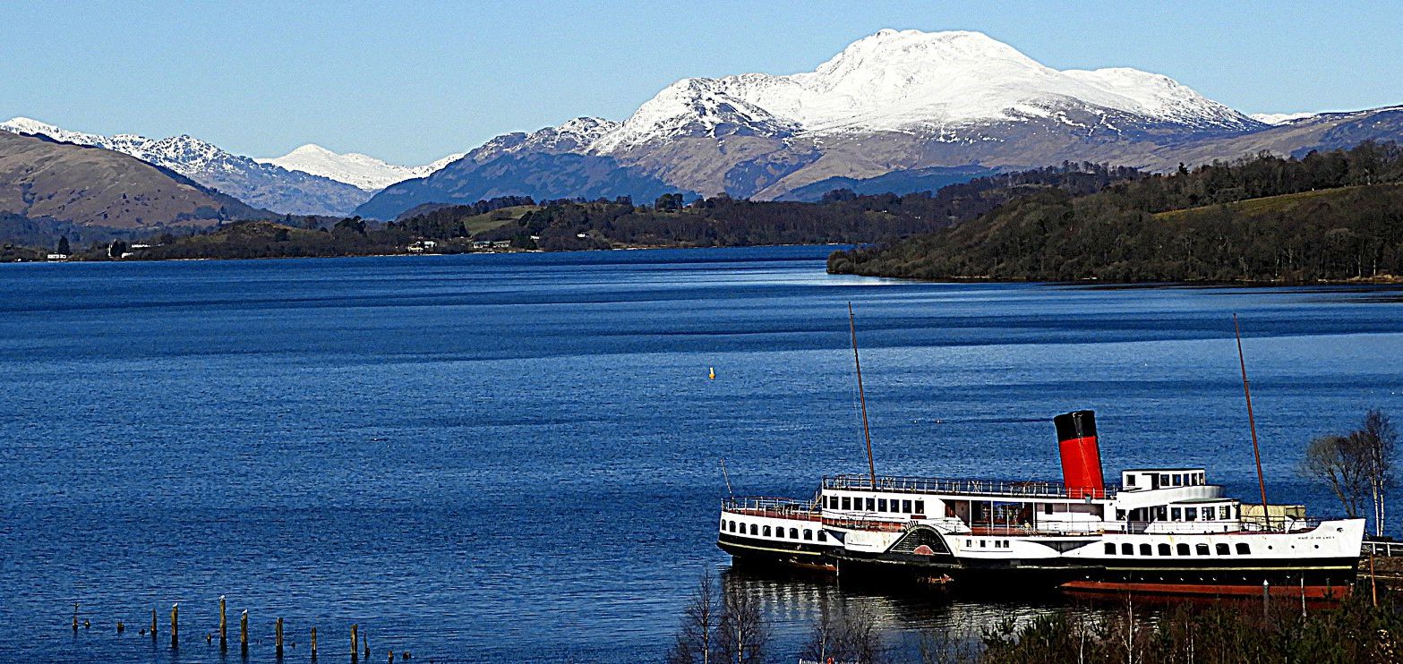 Ben Lomond and "Maid of the Loch" at Balloch on Loch Lomond