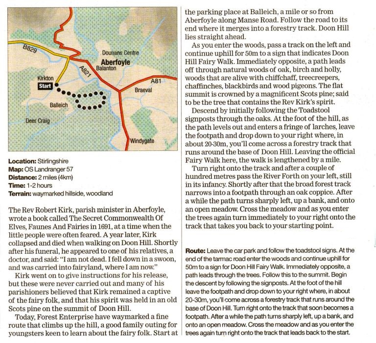 Map and Route Description for Doon Hill at Aberfoyle