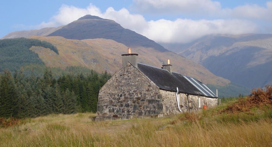 Corbett Beinn Maol Chaluim ( 2975ft ) rising above Glenceitlein Bothy at the foot of Stob Dubh