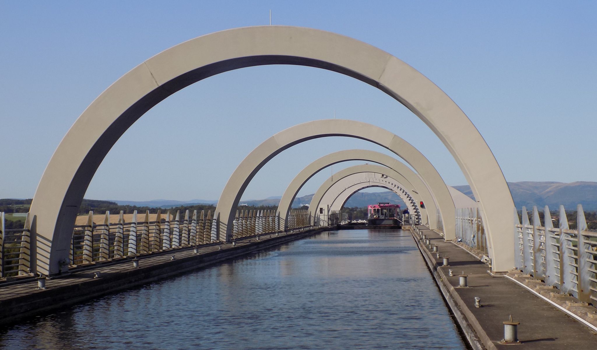 Boat uplifted to the Union Canal by the Falkirk Wheel