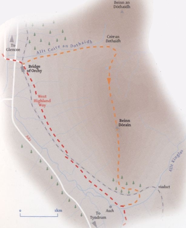 Route Map for Ben Dorain from the West Highland Way