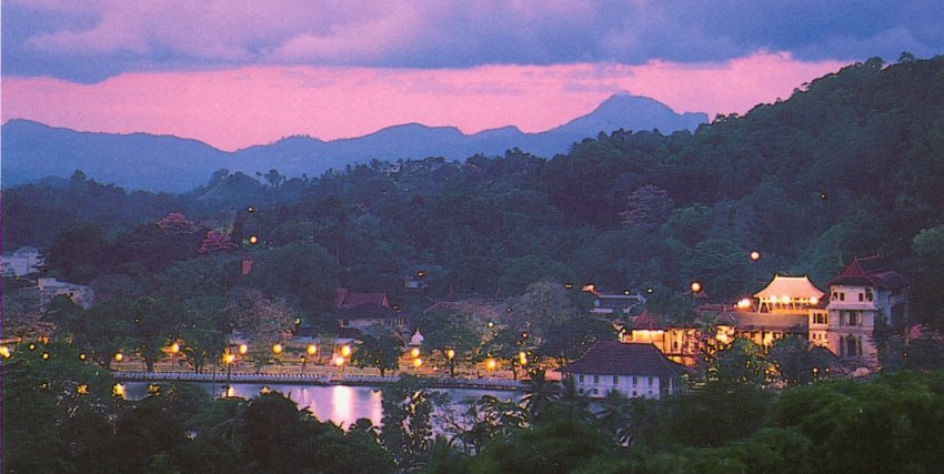 Kandy illuminated in the evening 