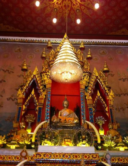 Buddhist Icons in Thai Temple ( Wat ) in Nong Khai in Issan in Northern Thailand